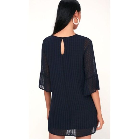 Lulu’s Better Than Ever Navy Blue Flounce Sleeve Shift Mini Dress - Picture 8 of 9